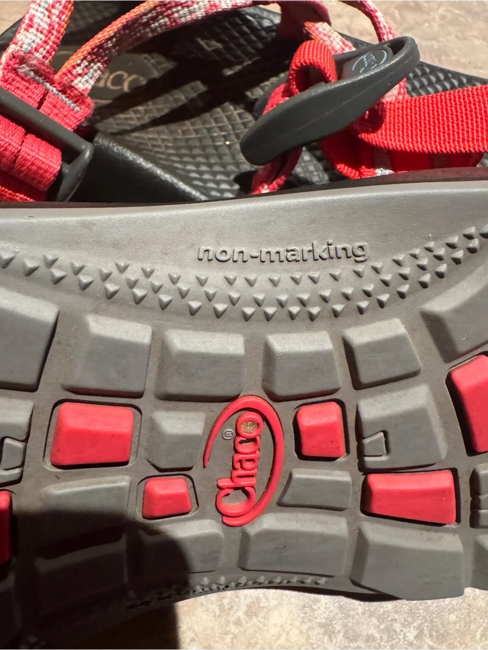 Chaco Red and Black Strappy Outdoor Sandals
